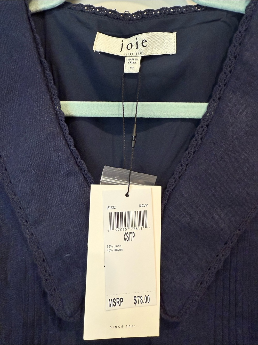 Joie Navy Sleeveless Linen Button-Front Top with Peter Pan Collar - Picture 2 of 6